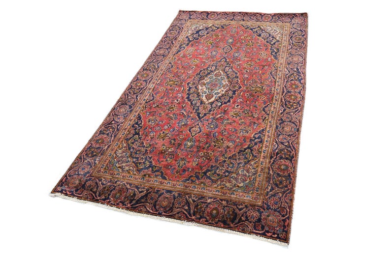 4x7 Red Navy Blue Vintage Area Rug, Oriental Turkish Anatolian Rug