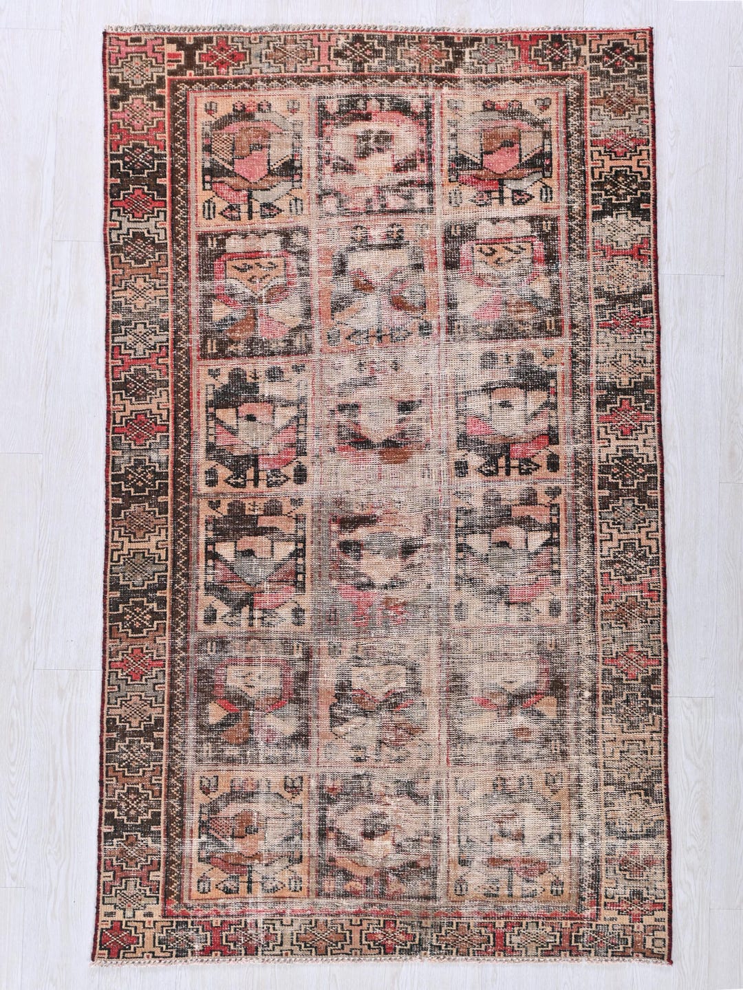 Geometric Vintage Handmade 4x7 Ft Faded Peach Fuzz Anatolian