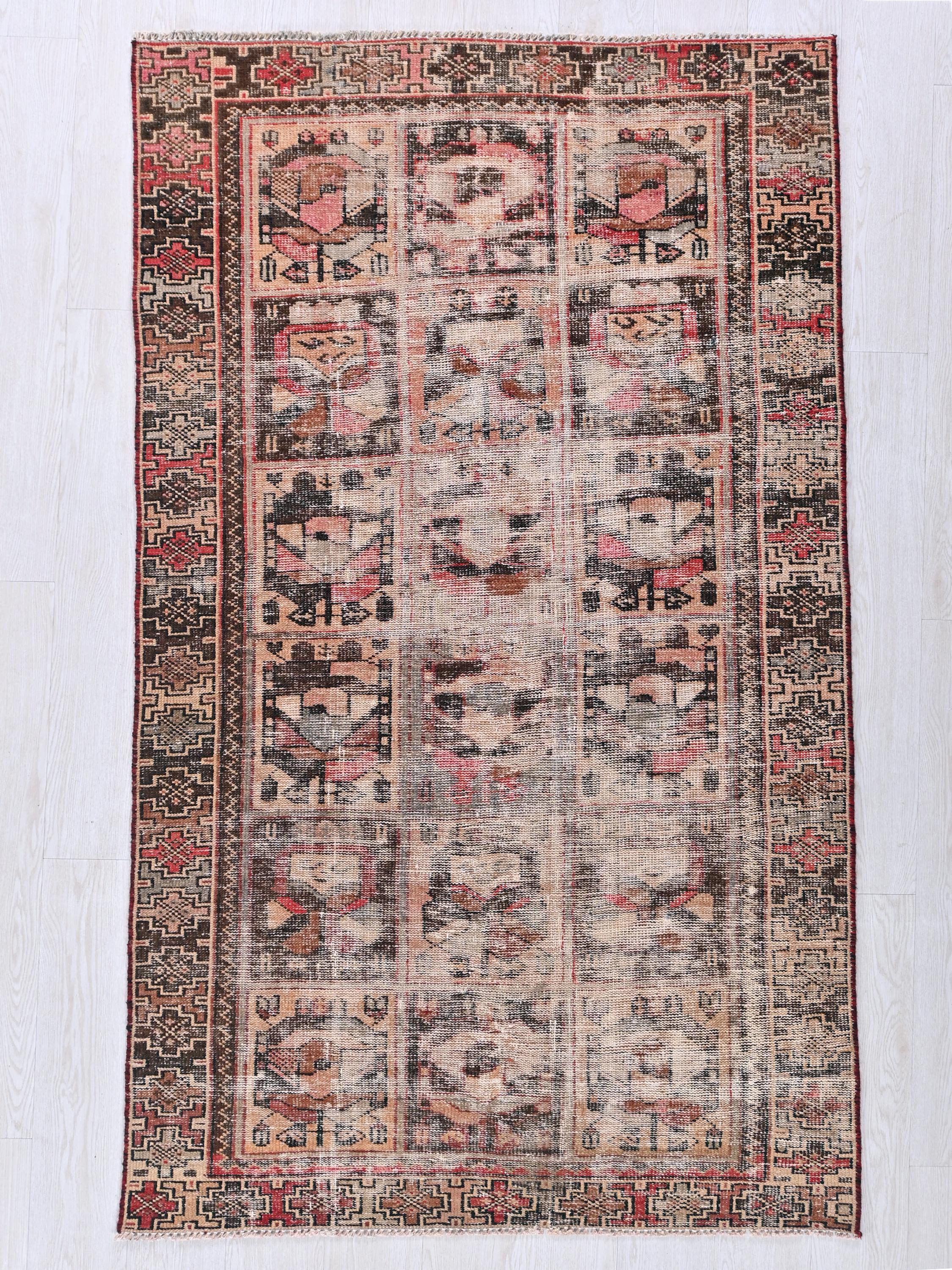 【used】ORIENTAL 3109 HARTNETT FG-3109 Geometric Vintage Handmade 4x7 Ft Faded Peach Fuzz Anatolian