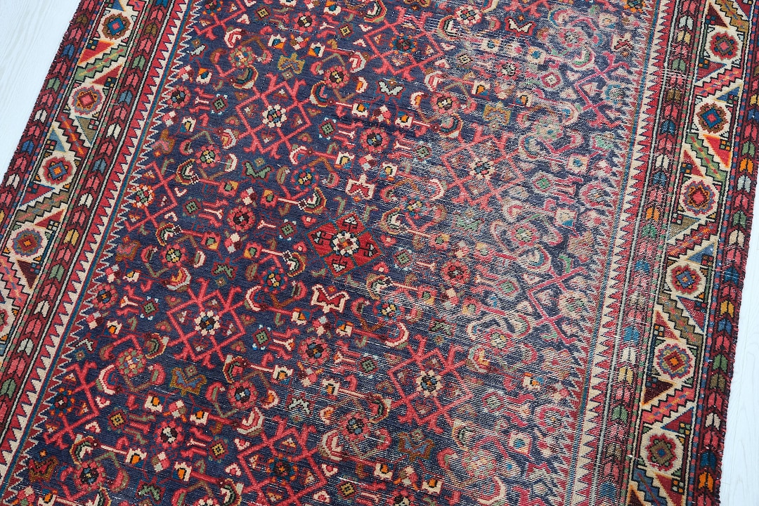 5x10 Red Navy Blue Vintage Oriental Rug - Handwoven Persian Style Area ...