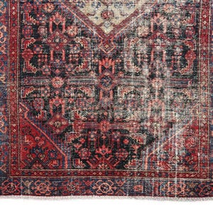 4x9 Red Black Blue Vintage Area Rug, Oriental Turkish Anatolian Rug, Handwoven Organic Wool Floral Living Room or Dining Room Rug SHR2054 image 2