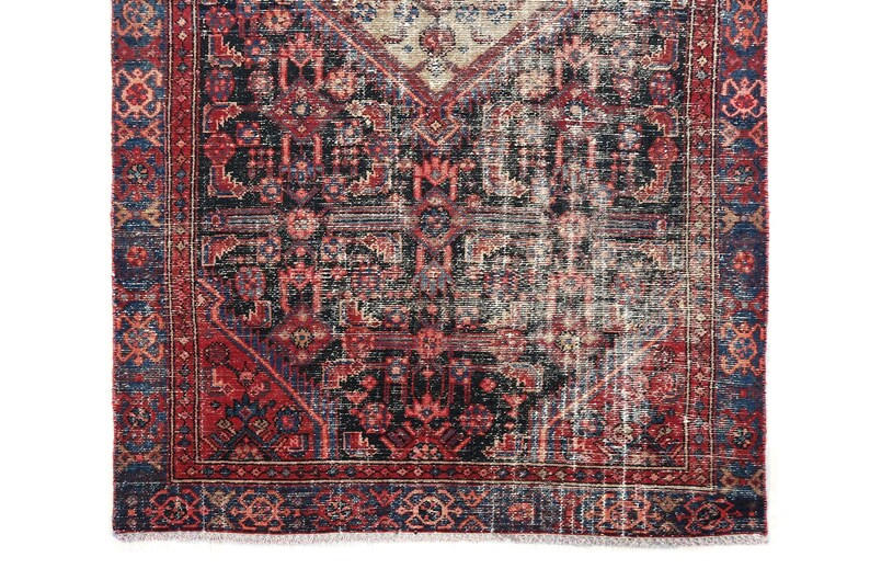 4x9 Red Black Blue Vintage Area Rug, Oriental Turkish Anatolian Rug, Handwoven Organic Wool Floral Living Room or Dining Room Rug SHR2054 image 2