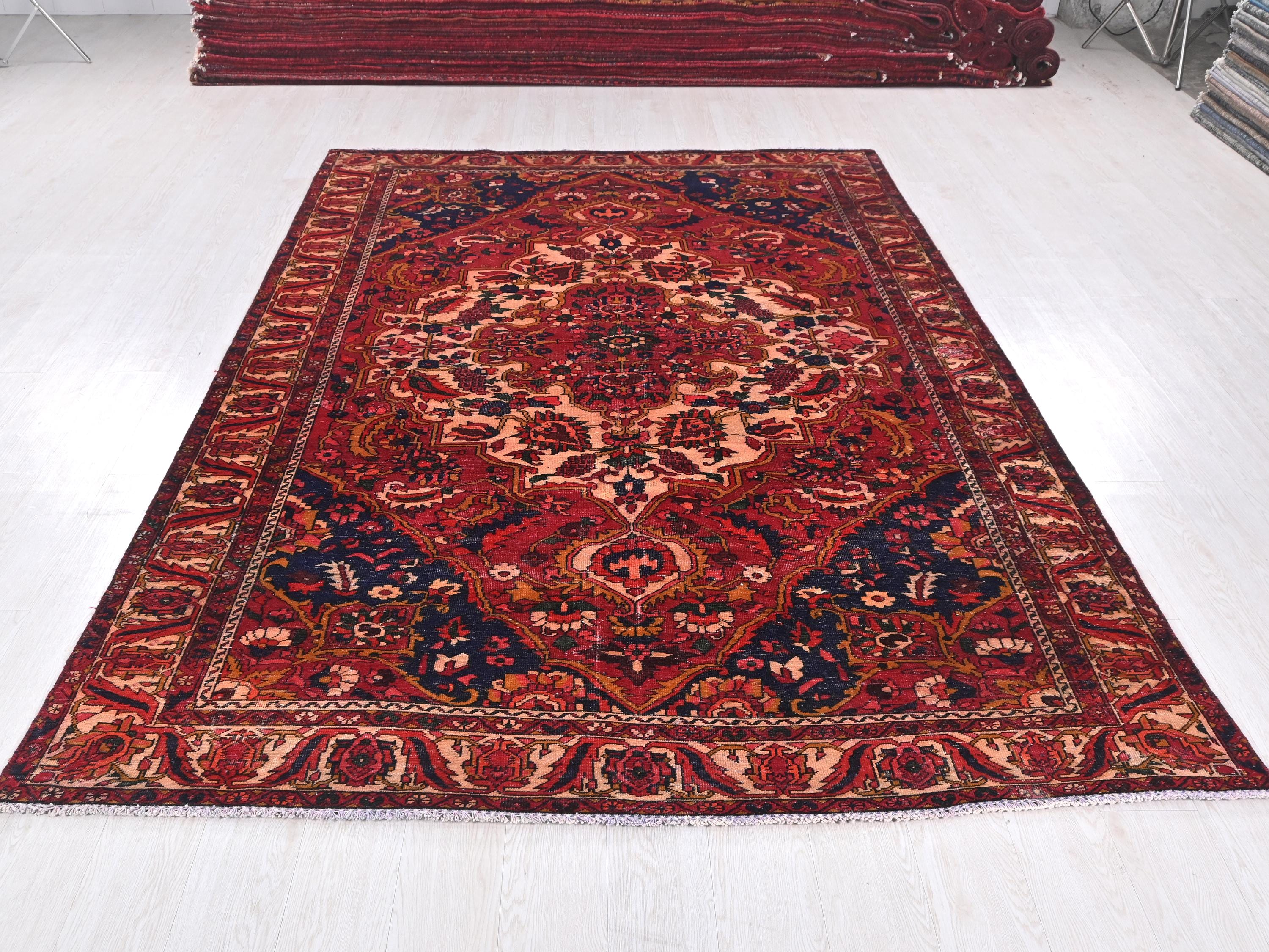 Oriental Crimson Red Hand-knotted Floral 7x10 Ft Anatolian Vintage