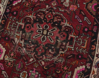 4x6 Terracotta Red Black Beige Vintage Oriental Rug - Handwoven Floral ...