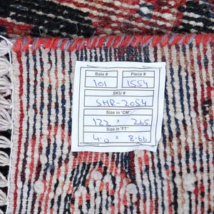 4x9 Red Black Blue Vintage Area Rug, Oriental Turkish Anatolian Rug, Handwoven Organic Wool Floral Living Room or Dining Room Rug SHR2054 image 10