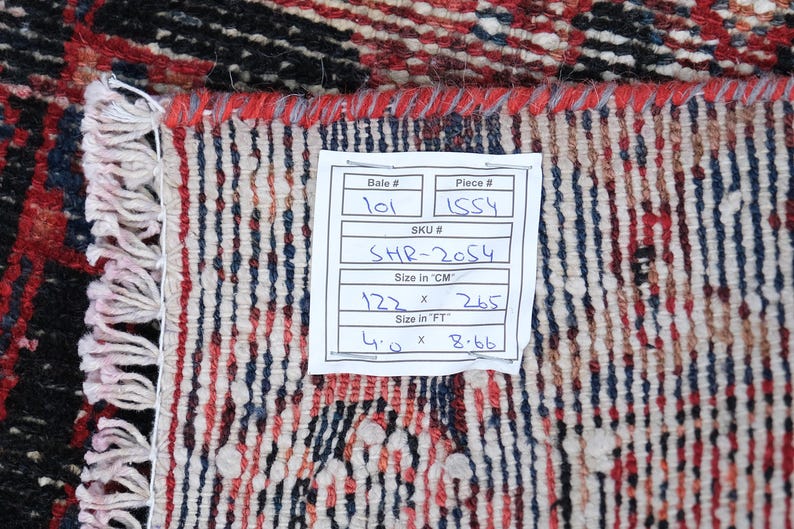 4x9 Red Black Blue Vintage Area Rug, Oriental Turkish Anatolian Rug, Handwoven Organic Wool Floral Living Room or Dining Room Rug SHR2054 image 10