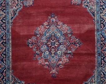 6x10 Red Blue Floral Area Rug - Hand-Knotted Oriental Rug for Living Room - Organic Wool Rug for Dining Room 6.23 x 10.17 ft NRC0952