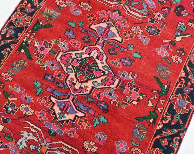 Vintage Oriental Scarlet Red 5x9 Ft Hand-knotted Persian Style Area Rug ...
