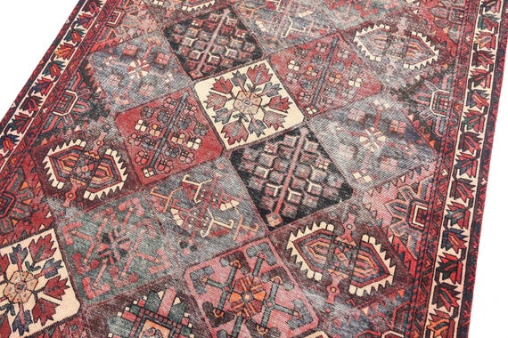 7x10 Red Black Patchwork Vintage Area Rug, Oriental Turkish Anatolian Rug, Handwoven Organic Wool Living Room or Dining Room Rug SHR2040