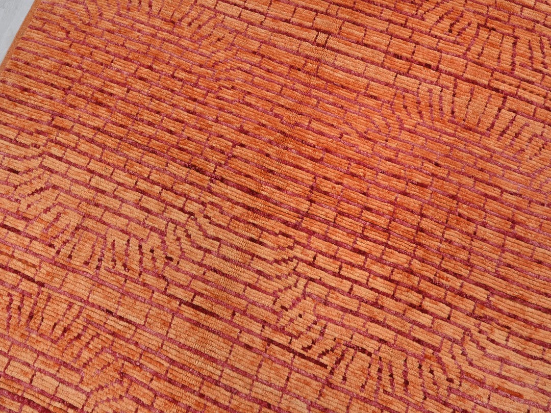 Moroccan 6x9 Ft Orange Rug - Hand-knotted Stripes Area Rug