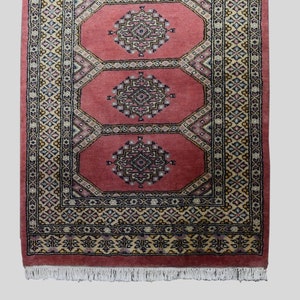 Red Beige 3x12 Handwoven Bokhara Runner Rug - Luxury Wool Carpet - Tribal Home Decor - Living Room Rug - Rug for Kitchen BUK525
