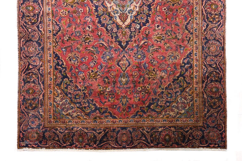 4x7 Red Navy Blue Vintage Area Rug, Oriental Turkish Anatolian Rug