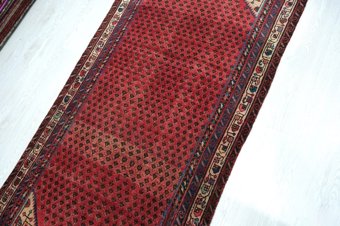 3x7 Bold Red Brown Vintage Runner Rug Oriental Hand Knotted Wool Veg