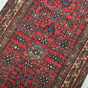 Vintage Hand-Knotted Watermelon Red Persian Style 3x12 ft Oriental Runner Rug - Wool Rug for Hallway - Kitchen or Staircase Rug NR2796