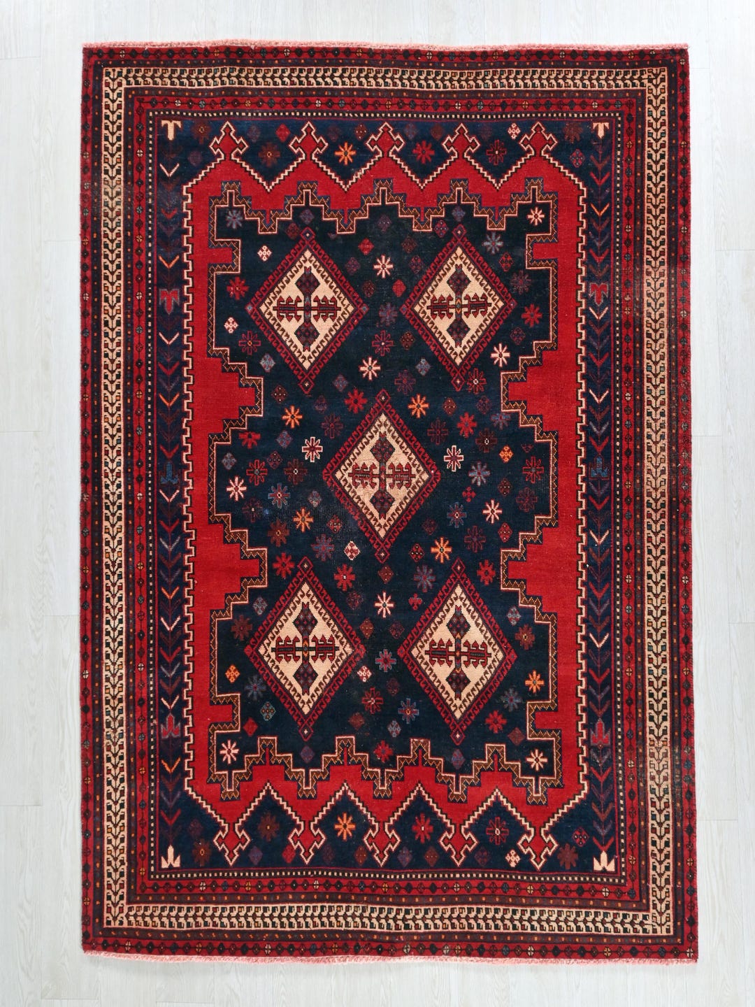 Anatolian Vintage Oriental Dark Navy Blue Handmade 6x7 Ft Geometric ...