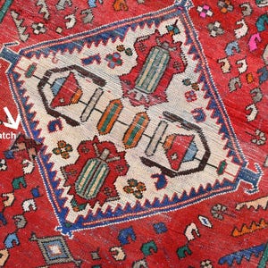 Vintage Handmade Oriental Crimson Red 5x7 ft Persian Style Area Rug - Geometric Living Room or Office Rug - Dining or Bedroom Rug NR2954