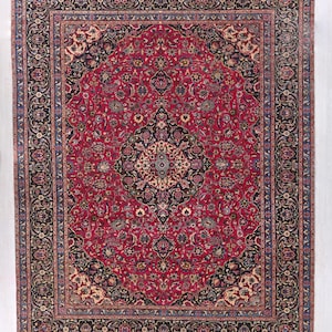 Oriental Ruby Red Hand-Knotted 10x13 ft Vintage Persian Style Area Rug - Floral Bedroom or Office Rug - Dining or Living Room Rug NR3588