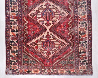 Vintage Faded Coral Red 5x10 Ft Oriental Anatolian Handmade Area