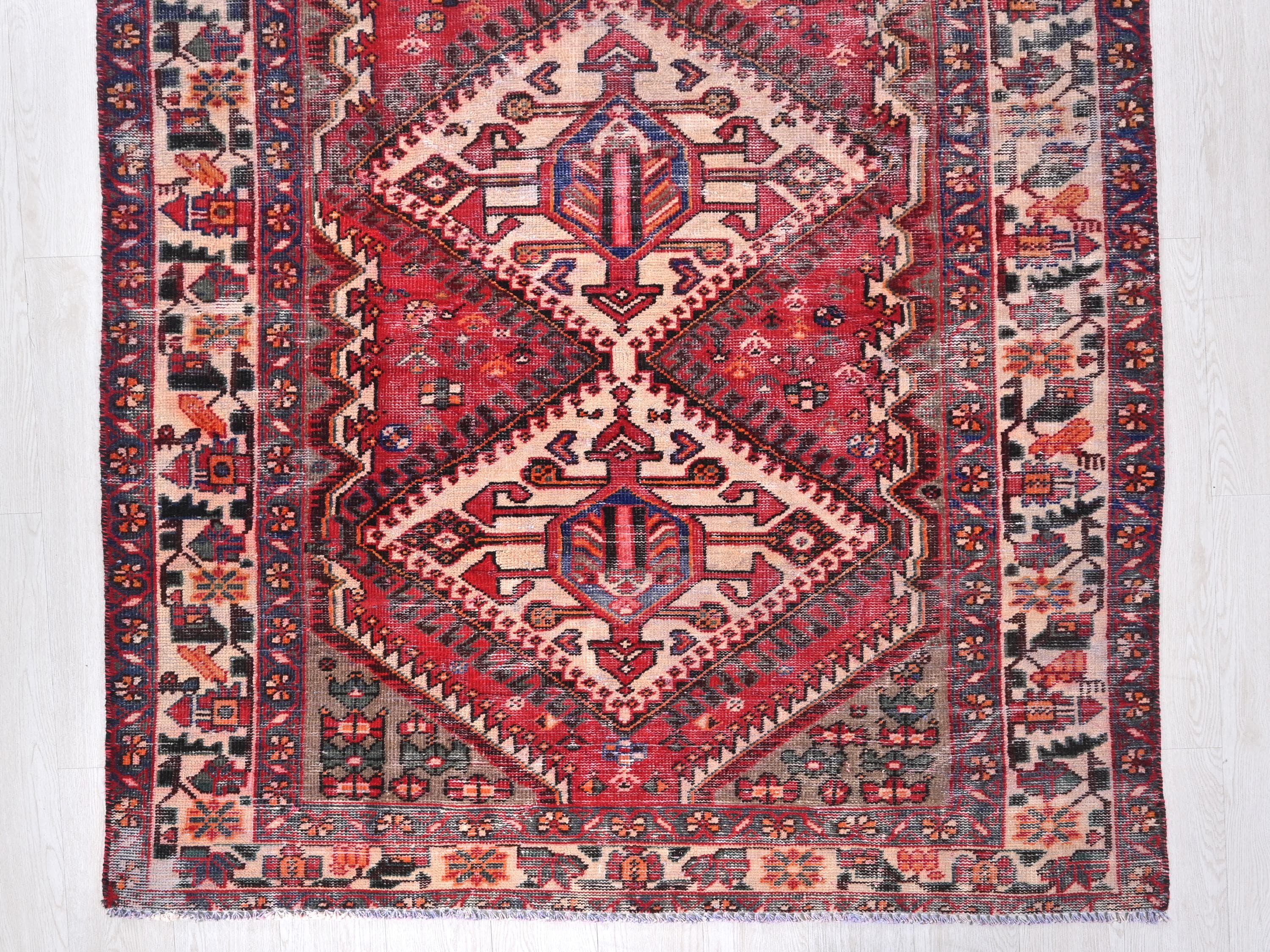 Vintage Faded Coral Red 5x10 Ft Oriental Anatolian Handmade Area