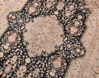 Vintage Hand-Knotted Oriental Champagne 9x12 ft Anatolian  Area Rug - Floral Living or Dining Room Rug - Bedroom or Office Rug NR3805