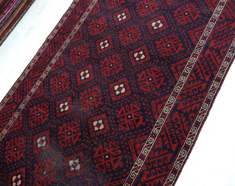 5x9 Navy Blue Burgundy Red Vintage Area Rug - Oriental Hand Knotted Wool Veg Dyed Tribal Area Rug - Living Room Rug - Bedoom Rug NR720