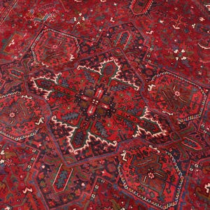 10x13 ft Persian Style Falu Red Vintage Oriental Hand-Knotted Area Rug - Office or Bedroom Rug - Geometric Living or Dining Room Rug NR3724