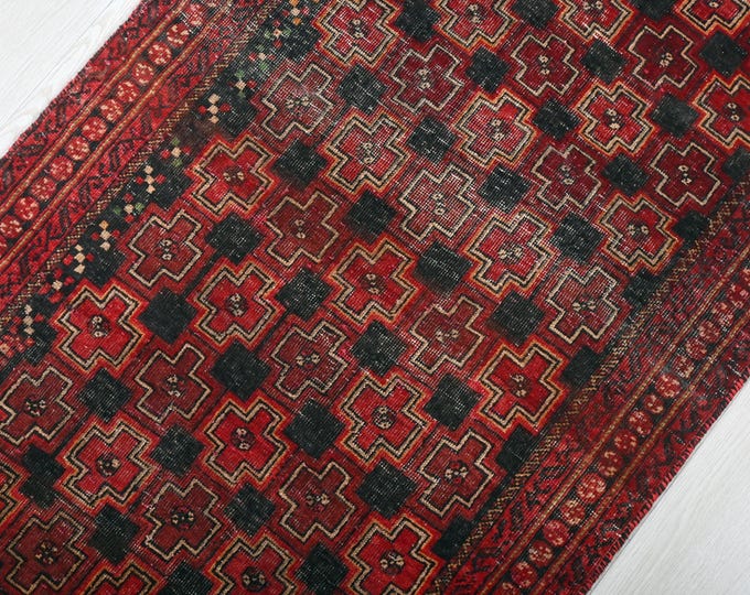 Vintage 2x5 Ft Oriental Persian Style Hand-knotted Scarlet Red Accent ...