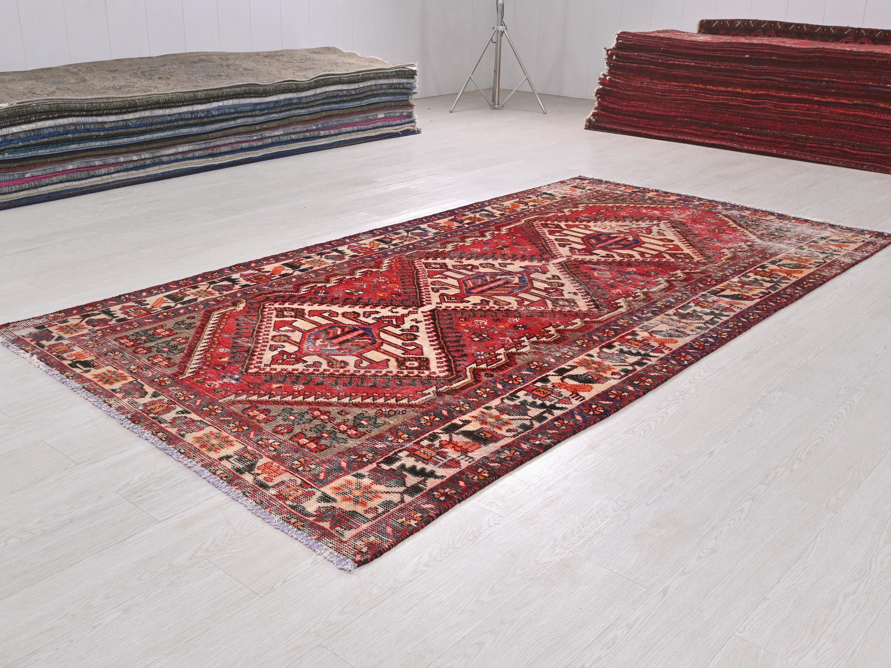 Vintage Faded Coral Red 5x10 Ft Oriental Anatolian Handmade Area