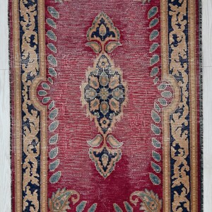 2x2 ft Faded Ruby Red Vintage Oriental Hand-Knotted Accent Rug for Kitchen or Entryway - Mud Room or Bathroom Rug 1'11" x 2'10" NR5252