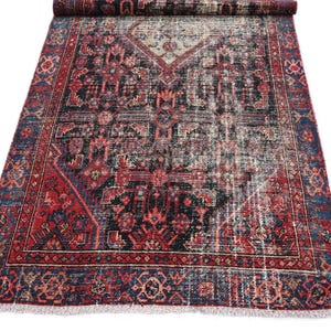 4x9 Red Black Blue Vintage Area Rug, Oriental Turkish Anatolian Rug, Handwoven Organic Wool Floral Living Room or Dining Room Rug SHR2054 image 8
