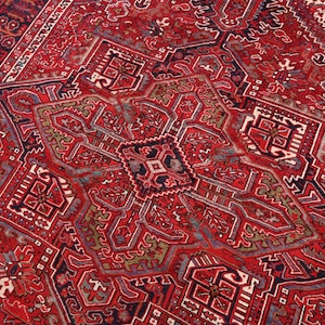 Vintage Oriental Scarlet Red Hand-Knotted Persian Style 10x13 ft Area Rug - Office or Bedroom Rug - Geometric Dining Room Rug NR3723