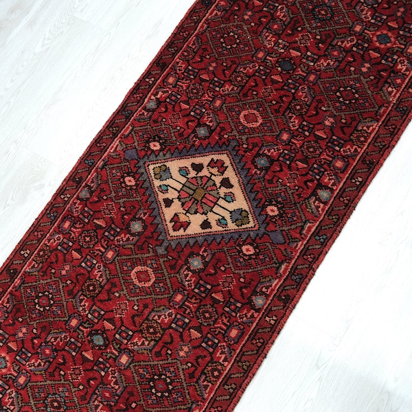 3x9 Terracotta Red Vintage Runner Rug - Oriental Hand Knotted Sustainable Wool - Veg Dyed Floral Runner - Kitchen Runner - Hallway Rug NR734