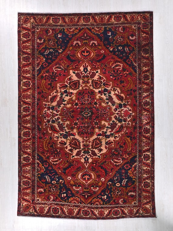 Oriental Crimson Red Hand-knotted Floral 7x10 Ft Anatolian Vintage