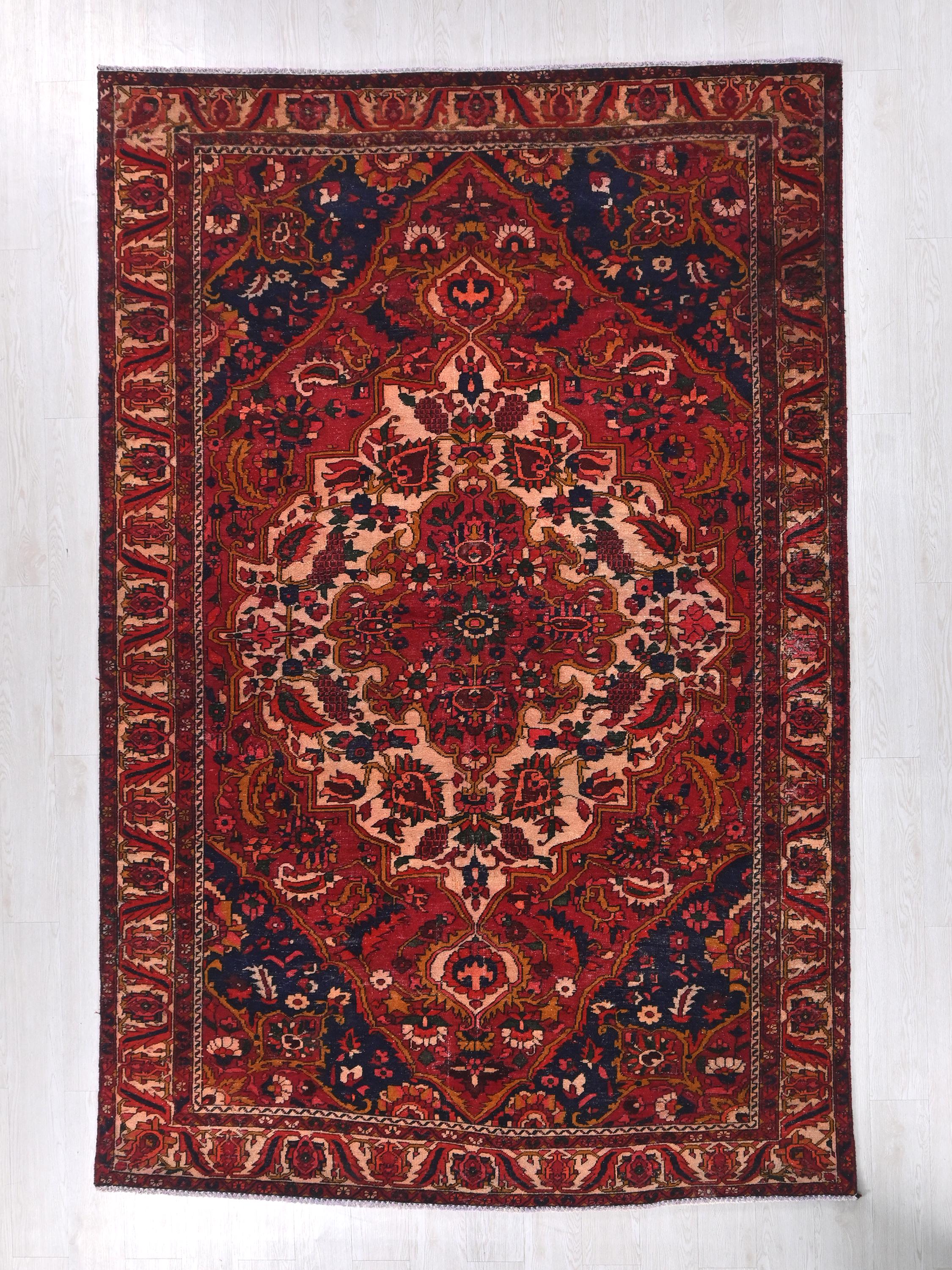 Oriental Crimson Red Hand-knotted Floral 7x10 Ft Anatolian Vintage