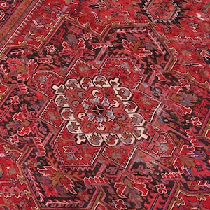 Persian Style Vintage 10x13 ft Crimson Red Oriental Hand-Knotted Area Rug - Office or Bedroom Rug - Living or Dining Room Rug NR3727