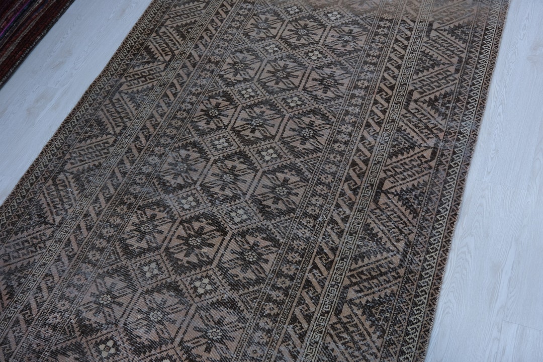 5x9 Chocolate Brown Vintage Oriental Rug - Handwoven Tribal Area Rug ...
