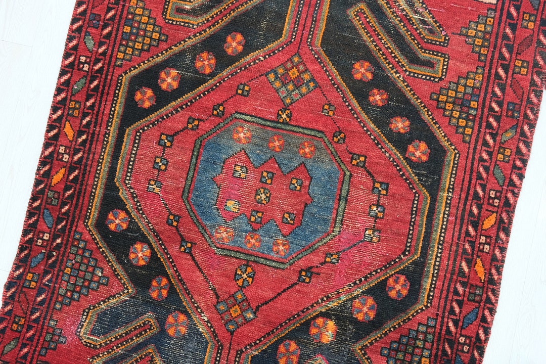 3x4 Cardinal Red Black Vintage Oriental Rug Handwoven Tribal Accent Rug ...