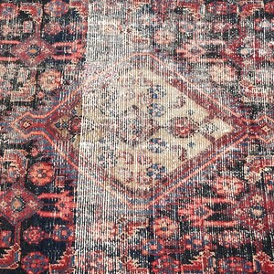 4x9 Red Black Blue Vintage Area Rug, Oriental Turkish Anatolian Rug, Handwoven Organic Wool Floral Living Room or Dining Room Rug SHR2054 image 6