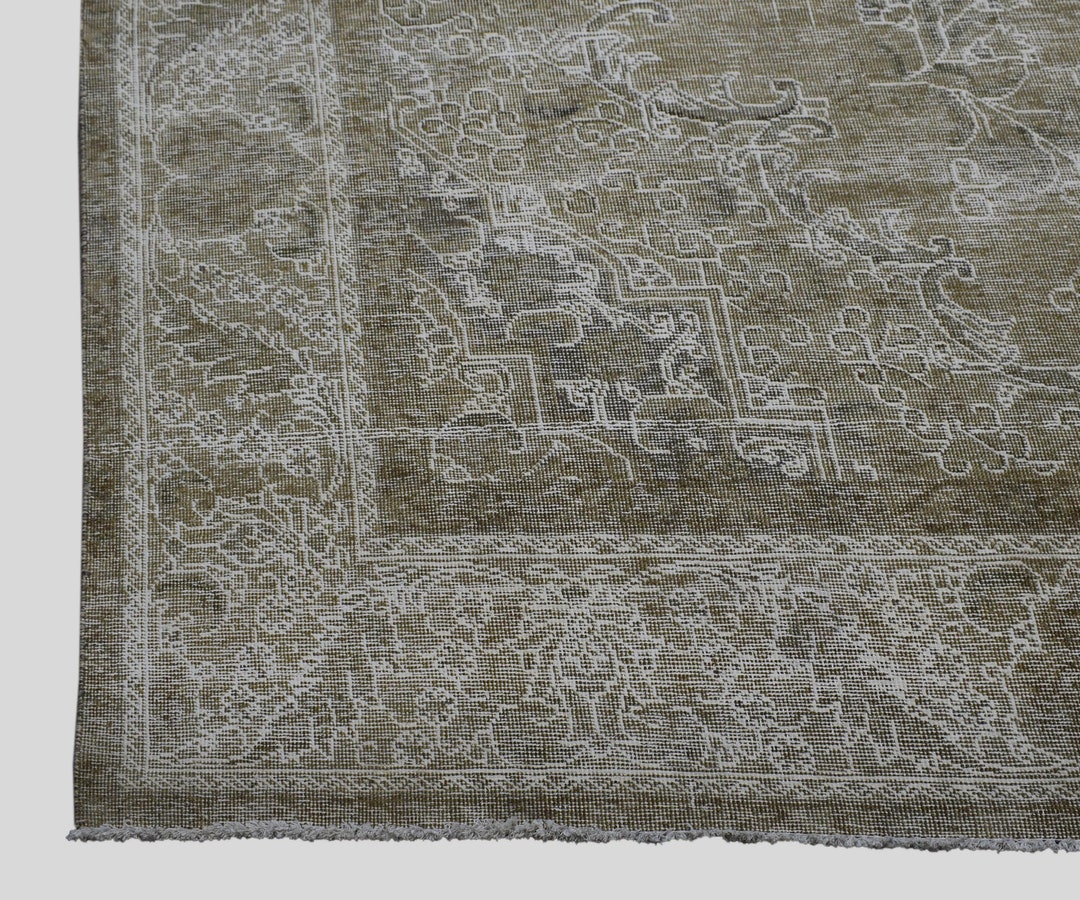 10x12 Neutral Distressed White Wash Muted Handknotted Vintage Rug