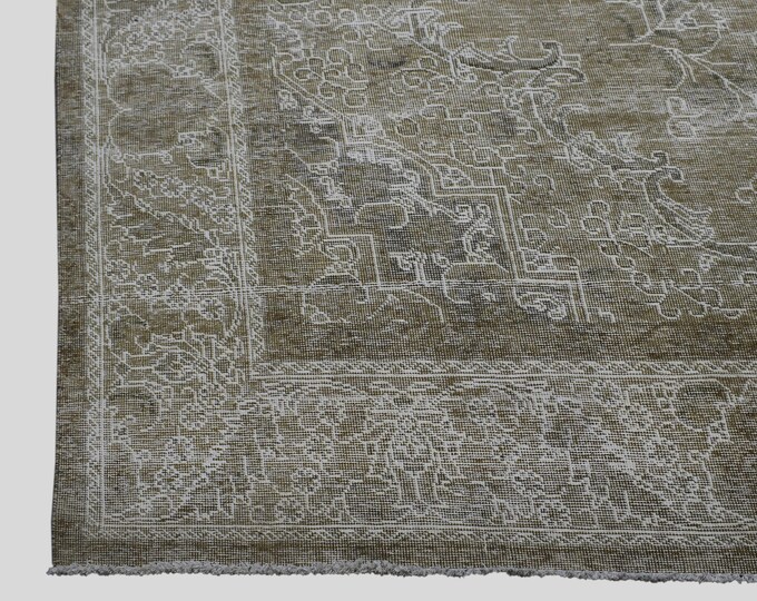 10x12 Neutral Distressed White Wash Muted Handknotted Vintage Rug