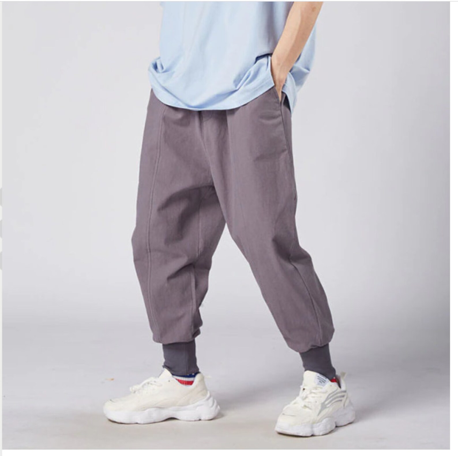 Harem Pants Men Japanese Casual Cotton Linen Trouser Man Etsy