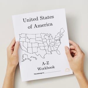 Printable USA Geography Worksheet booklet and Maps for Homeschool Studies - Color outlined - Instant Digital Download - PDF