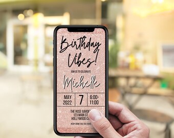 Birthday Party Invitation | E-Invite | Digital Phone Invite | Rose Gold  Invitation | Text Message Invitation|Smartphone