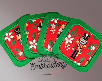 Julquiltade muggmattor, julunderlägg i tyg, nötknäpparunderlägg set om 4, gröna underlägg, soffbordsdekoration present till henne