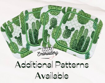 Set med kaktusmuggmattor, quiltade tygunderlägg, present till växtälskare, suckulenta kaffeunderlägg, återanvändbara dryckesmattor, söt botanisk dekor