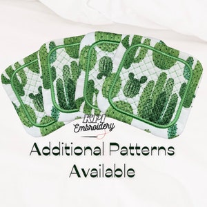 Cactus Mug Rugs, Quilted Fabric Coasters, Coaster Set, Plant, Lover, Coffee Coaster, Mug Rug Set, Washable Drink Coasters, Custom Embroidery
