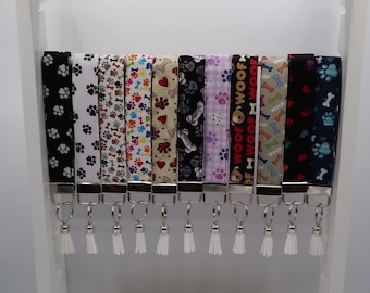 Personalized Paw Print, Animal Print, Fabric Keychain, Dog, Cat, Fabric Wristlet Key Fob, Custom Embroidery, Wrist Lanyard, Gifts For Her