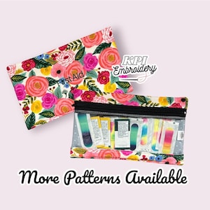 Vinyl Pouch, Clear Pouch, Toiletry Bag, Rifle Paper Co Fabric, Custom Embroidery, Zipper Pouch, Band-Aid Holder, Floral, Personalized