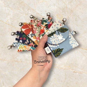 Rifle Paper Co AirPod Case, Fabric Earbud Holder Keychain, AirPod Pouch, Headphone Case, Earbud Pouch with Snap, Fabric Keychain Bag, Her