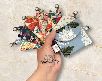 Rifle Paper Co Fabric AirPod Case, Earbud Holder Keychain Pouch with Snap, Floral AirPod Pouch, Fabric Keychain Bag, Tech Gift for Her